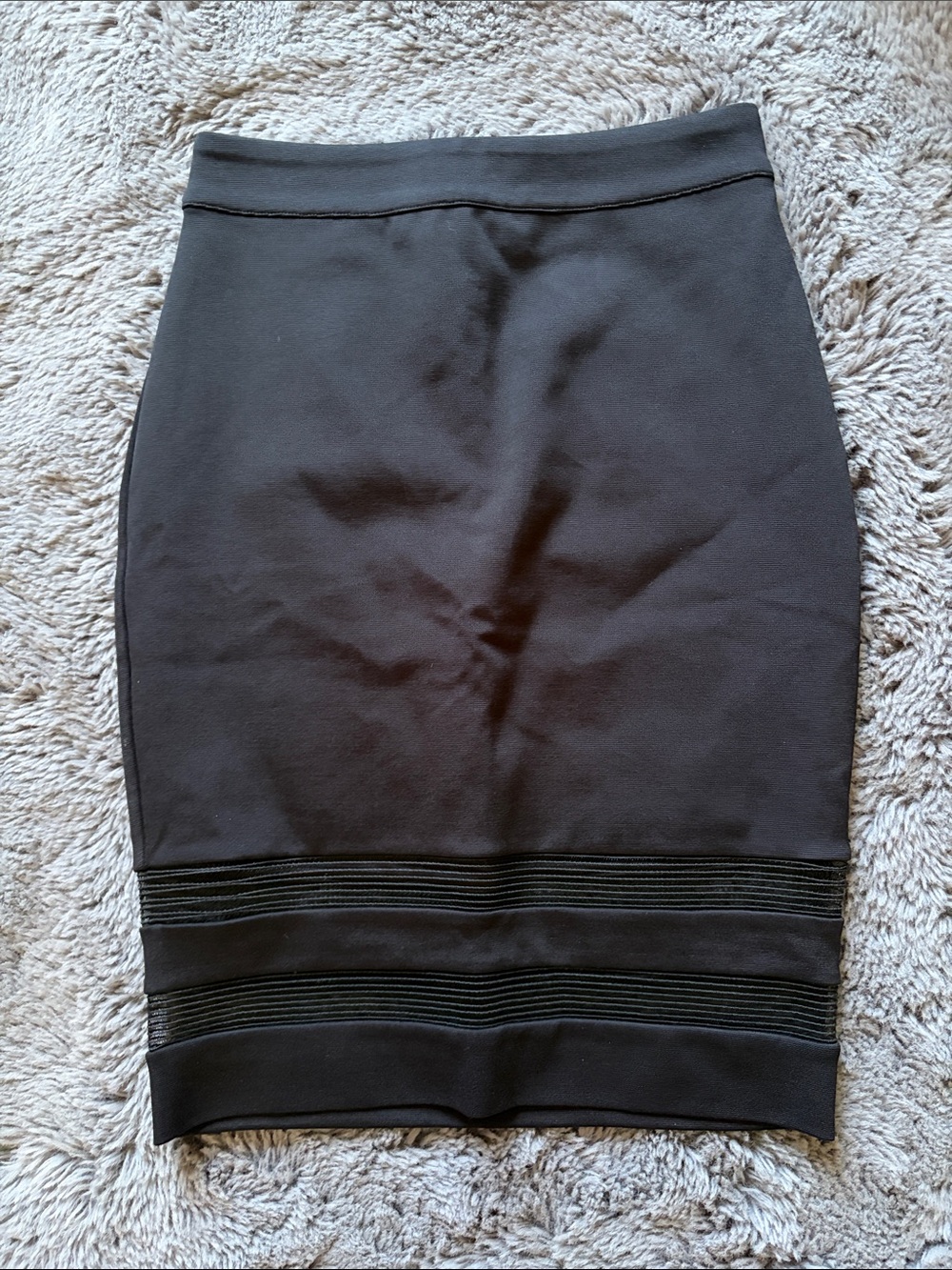 Bebe Black Short Pencil Skirt with Mesh Panels